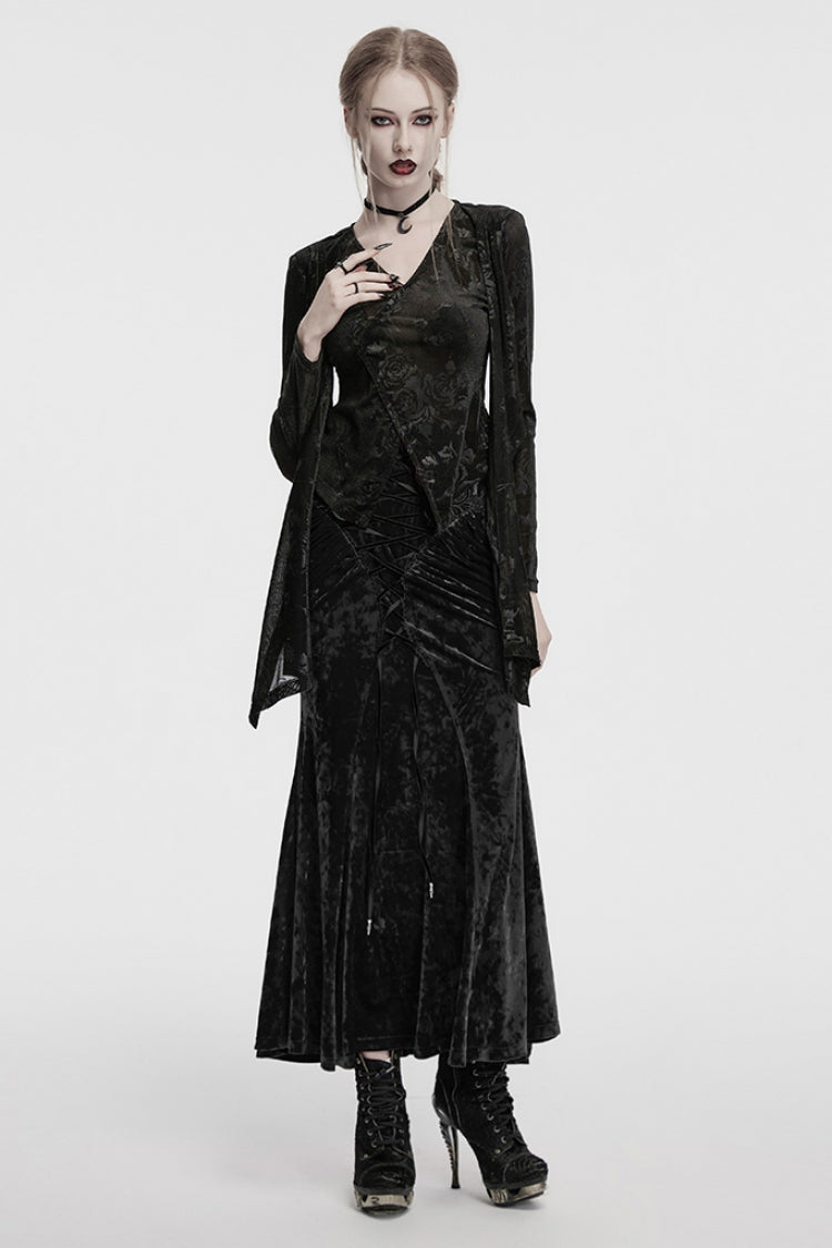 Black High Waisted Lace-Up Women's Gothic Fishtailed Skirt - Product - 4