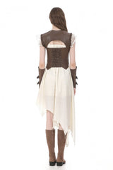 Brown Sweetheart Neckline Ruffled Flutter Sleeves Cut-Out Buckled Strap Women's Steampunk Slim Corset Vest - Product - 4