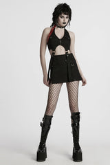 Black Halterneck Women's Punk Tank Top with Skirt Set - Product - 4