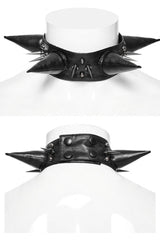 Black Cracked Leather Metal Nail Decoration Men's Steampunk Pointed Choker - Product - 6