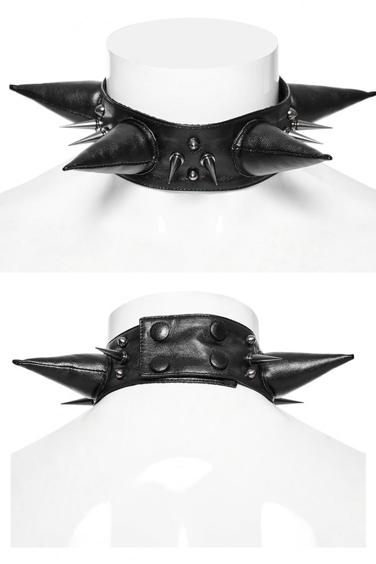 Black Cracked Leather Metal Nail Decoration Men's Steampunk Pointed Choker - Product - 6