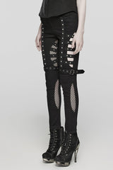 Black Mesh Women's Punk Cutout Eyelet Jeans - Product - 2