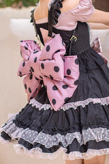Pink/Black Polka Dot Print Bowknot Shaped Sweet Lolita Backpack - Product - 5