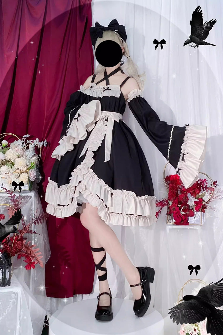 Black [Monet Estate] Sleeveless High Waisted Ruffle Bowknot Asymmetric Gothic Lolita Jsk Dress - Product - 16