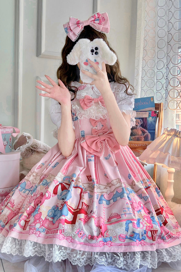 Pink Doll Playground Print Ruffle Bowknot Sweet Lolita Jsk Dress - Product - 6