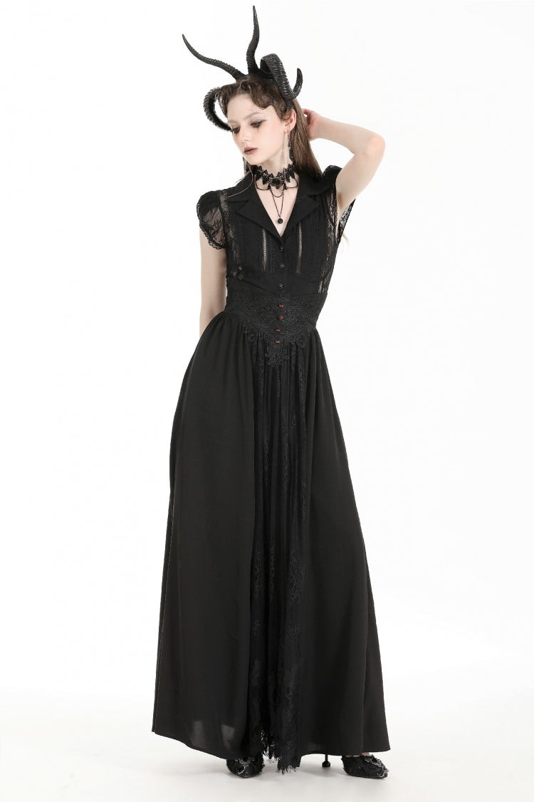 Black High Waisted Heart Embroidered Lace Women's Gothic Maxi Skirt - Product - 8