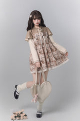 Brown [Bear Stamp] Long Sleeves Printed Hooded Sweet Lolita Dress - Product - 7