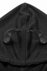 Black Demon Horn Decoration Long Sleeves Lace-Up Hooded Women's Gothic Coat - Product - 5