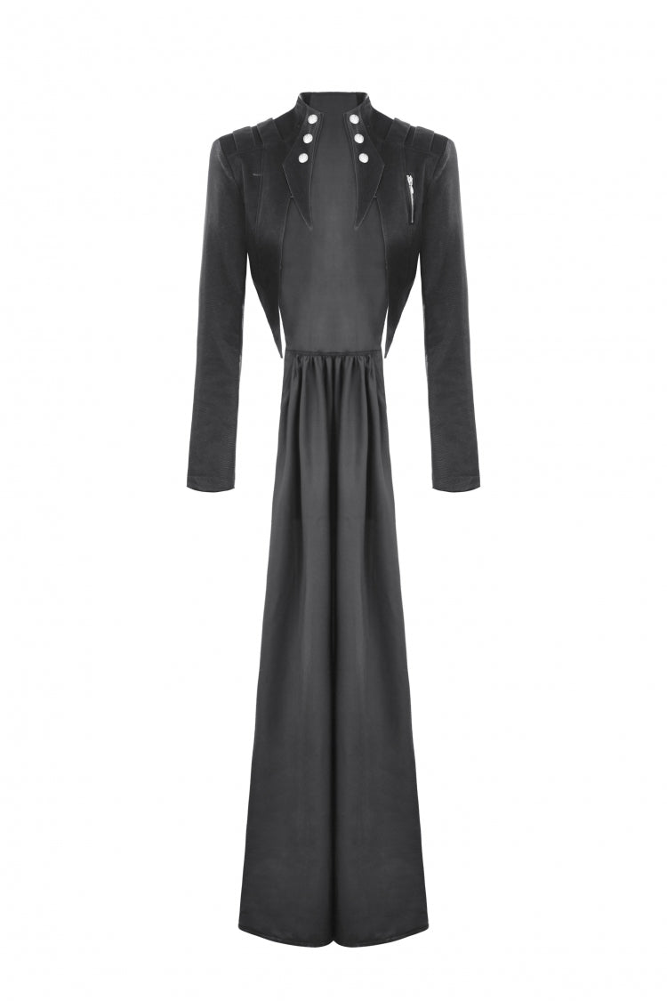 Black Long Sleeves Spliced Lace-Up Women's Gothic High Low Faux Leather Long Tail Jacket - Product - 3