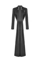 Black Long Sleeves Spliced Lace-Up Women's Gothic High Low Faux Leather Long Tail Jacket - Product - 3