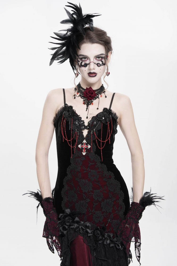 Red Off Shoulder Sleeveless Hanayome Embroidered Lace Women's Gothic Jsk Dress - Product - 12
