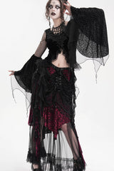 Black/Purple Tassels Mesh Women's Gothic Long Skirt - Product - 7