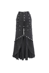 Black Mesh Eyelets Ruffled Flared Womens Punk Pants - Product - 8