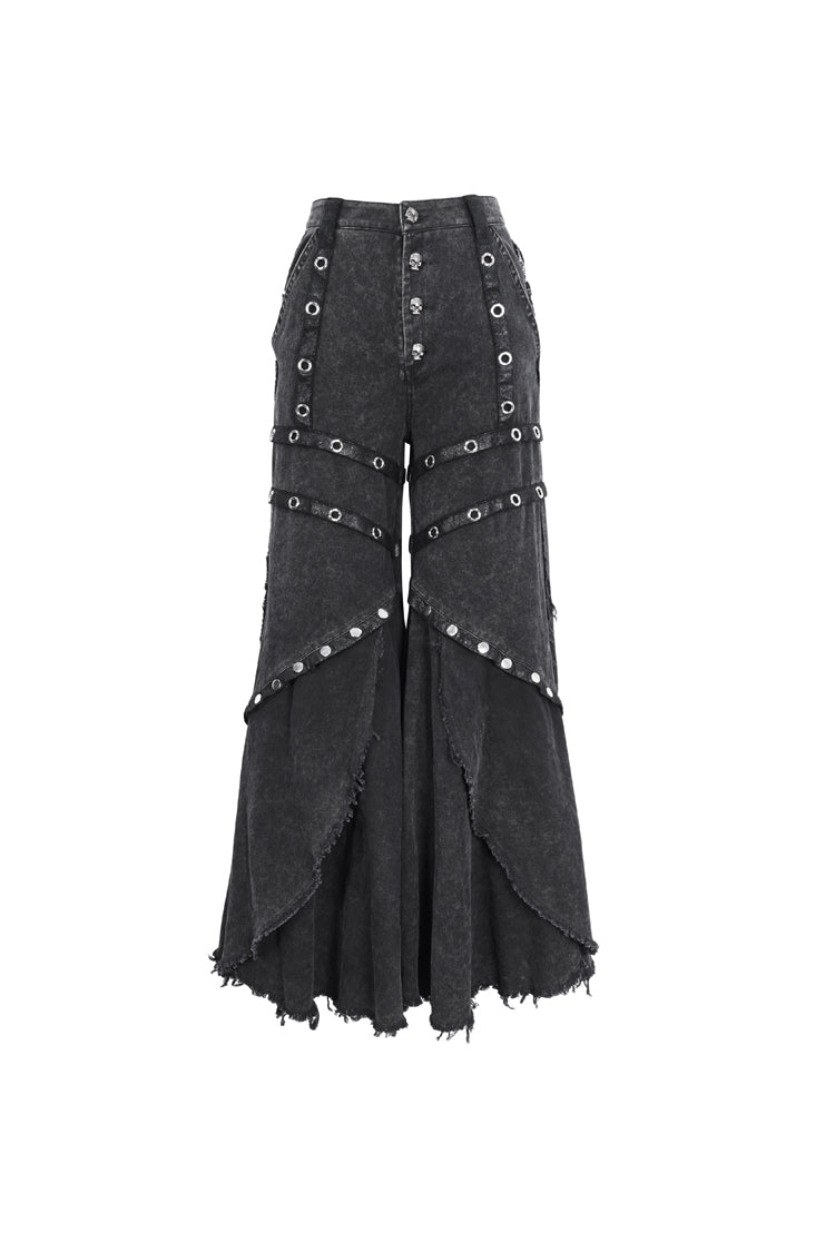 Black Mesh Eyelets Ruffled Flared Womens Punk Pants - Product - 8
