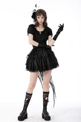 Black Lace-Up Multi-Layered Lace Women's Gothic Fishtail High Low Tunic Skirt - Product - 9