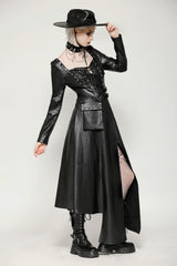 Black Women's Punk Long Sleeves Cut-Out Side Slit Irregular Hem Dress - Product - 11