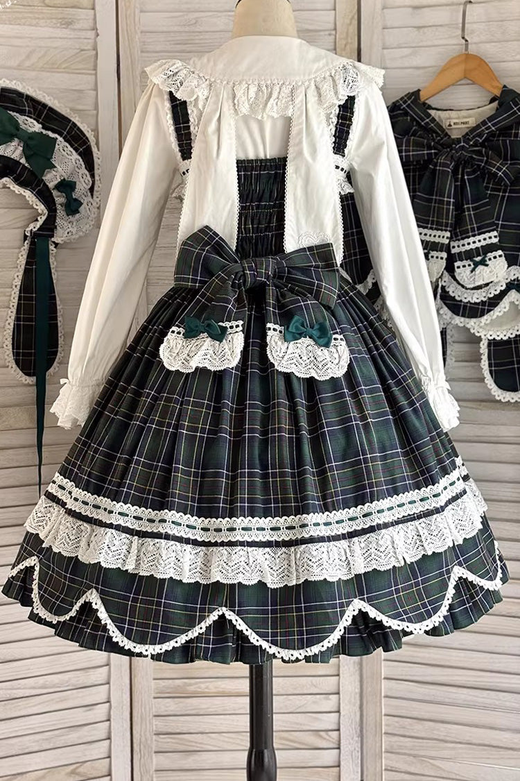 Green [Gingham Petal Bunny] Printed Ruffled Bow Sweet Lolita Jsk Dress - Product - 14