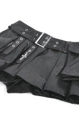 Black Low Waisted Eyelet Women's Punk Shorts with Asymmetric Pleated Belt - Product - 12