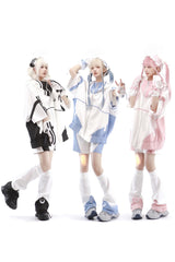 Black/White [Star Waves] Half Sleeves Jirai Kei Coat - Product - 5