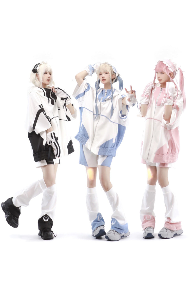 Pink/White [Star Waves] Half Sleeves Jirai Kei Coat - Product - 5