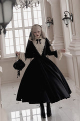 Black [Letters and Poems·Nocturne] Nun Long Sleeves Ruffle Gothic Lolita Long Dress - Product - 5