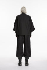 Black Stand Collar Long Sleeves Zippered Men's Punk Handsome Multi Pockets Strappy  Jacket - Product - 3