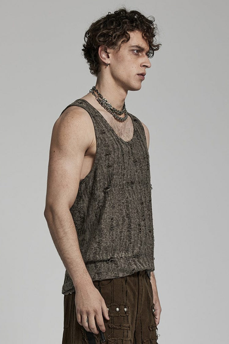 Sleeveless Print Ripped Mens Steampunk Vest 2 Colors - Product - 5