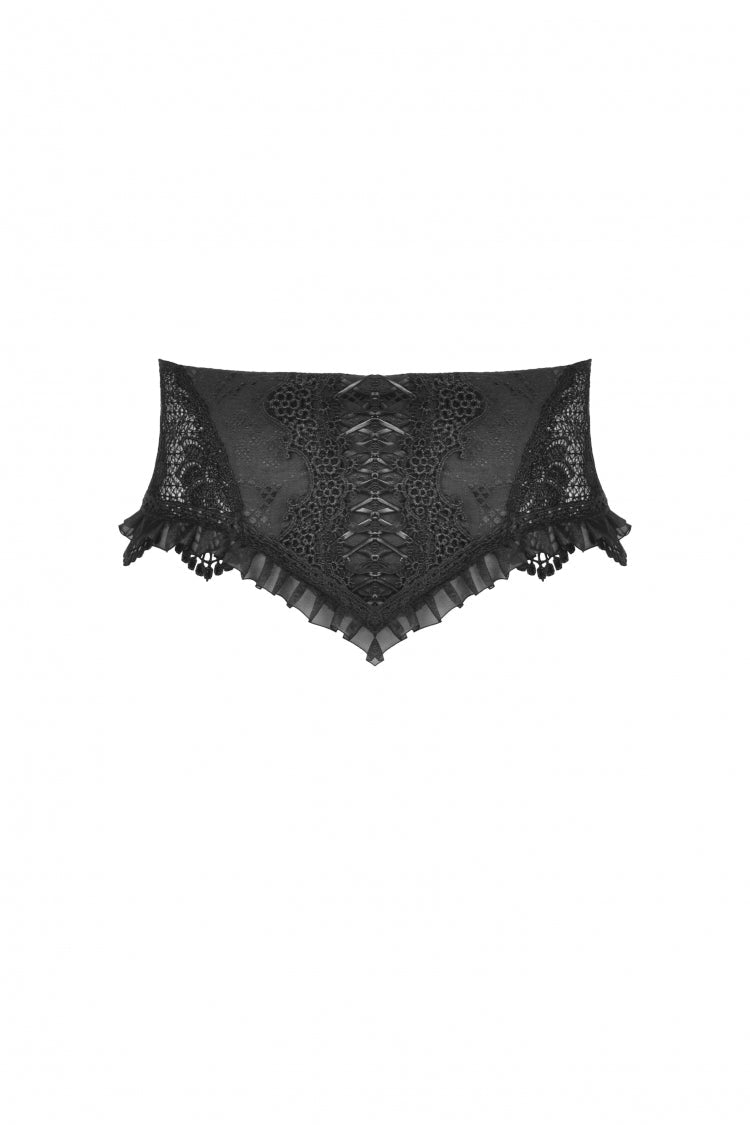 Black Ruffled Floral Embroidered Lace-Up Women's Gothic Corset - Product - 3