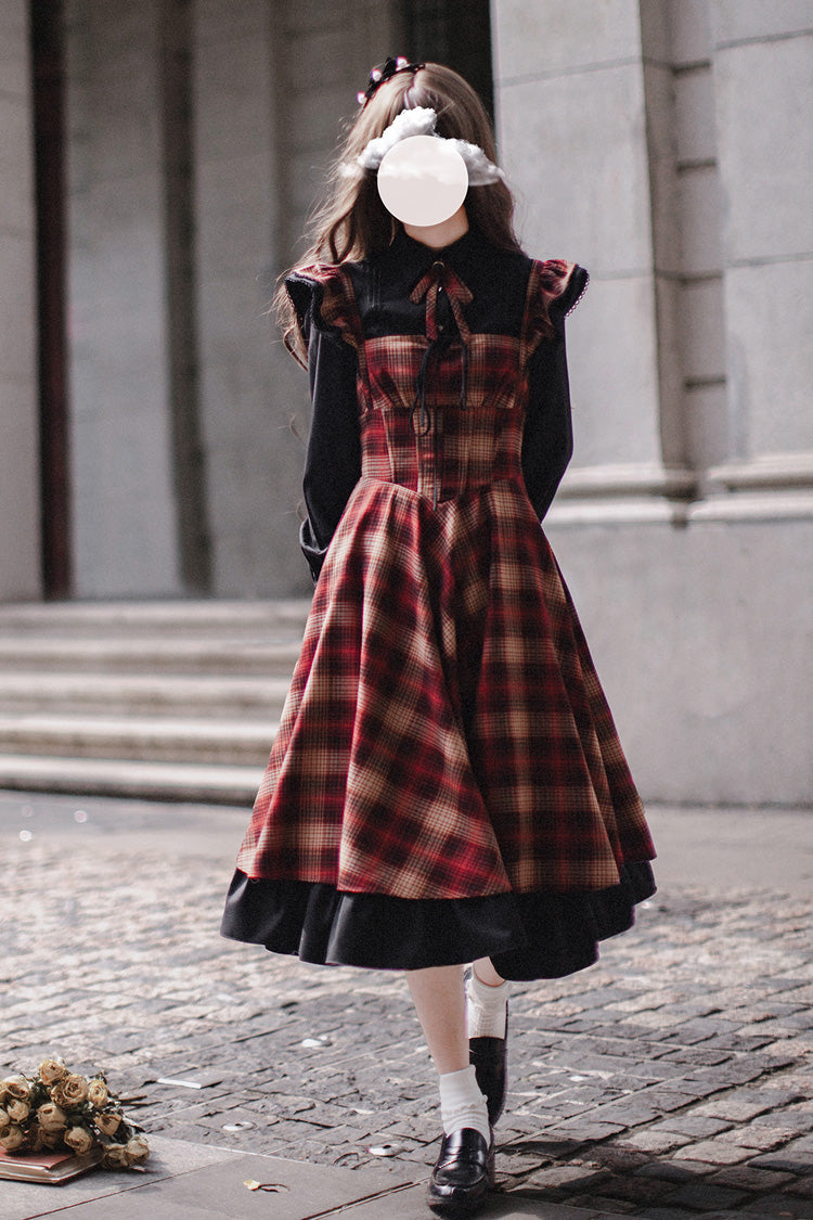 Red [Madeline] Print Ruffle Vintage Elegant Lolita Jumper Dress - Product - 8
