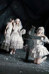 Solid Color [Bionic Doll] Square Collar Multi-Layered Ruffle Bowknot Lace-Up Gothic Lolita Fishtail Skirt Corset Set - Product - 10