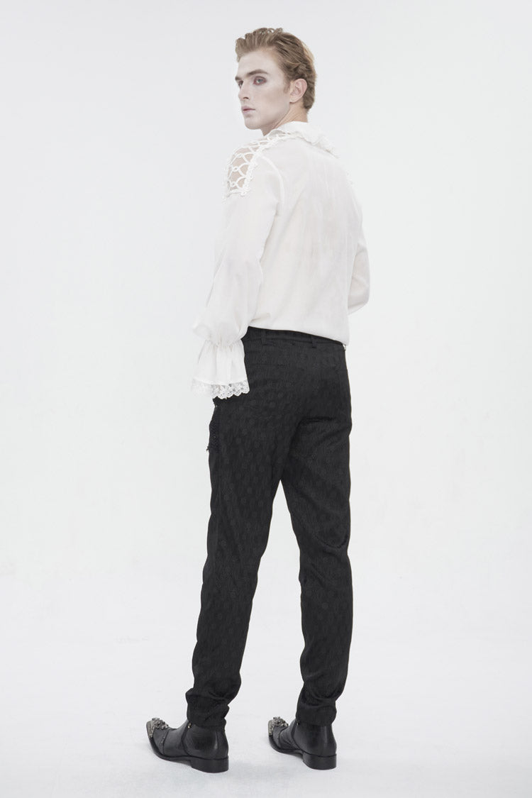 White Ruffled Collar Puff Sleeved Men's Gothic Shirt - Product - 6