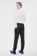 White Ruffled Collar Puff Sleeved Men's Gothic Shirt - Product - 6