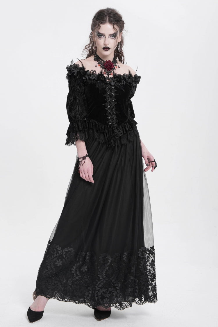 Black Stitching Floral Mesh Women's Gothic Skirt - Product - 8