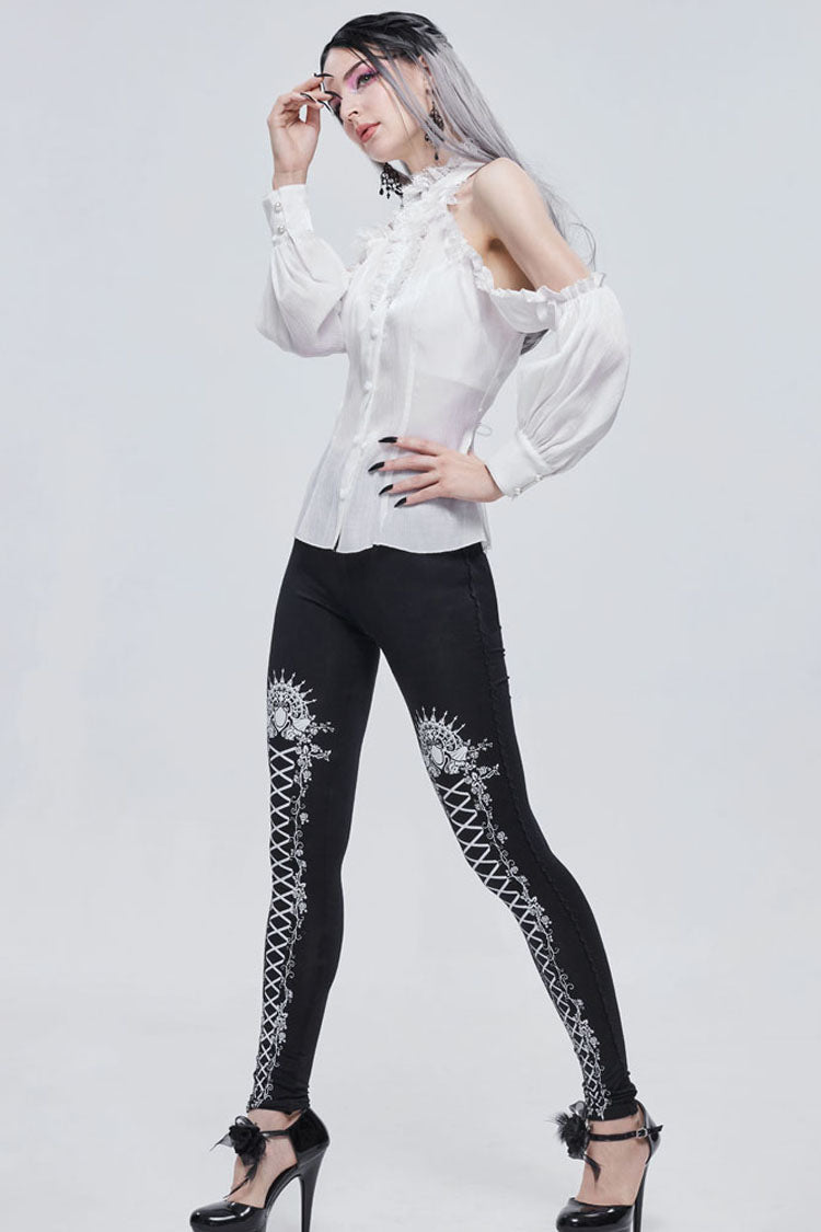 White Gothic Off-The-Shoulder Halter Lace Ruffled Lantern Sleeves Women's Shirt - Product - 8