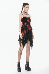 Black/Red Sleeveless Irregular Mesh Tie Dye Women's Punk Slip Dress - Product - 11