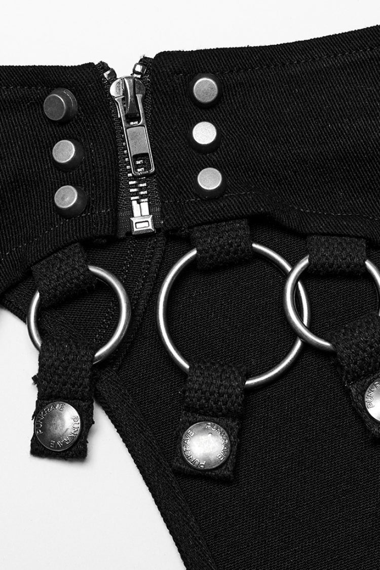 Black Rivet Buckle Women's Punk Removable Shorts - Product - 6
