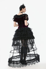 Black Ruffled Doll Collar Short Puff Sleeves Lace-Up Women's Gothic Princess Velvet Cape - Product - 4