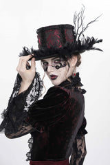 Red Embroidered Women's Gothic Gorgeous Floral Feather Hat - Product - 11