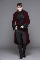 Red Party Fake Two Pieces Velvet Mens Gothic Long Coat - Product - 4