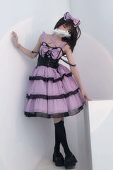 Purple First Love Triple-Layered Ruffle Bowknot Lace Sweet Lolita Jsk Dress - Product - 6