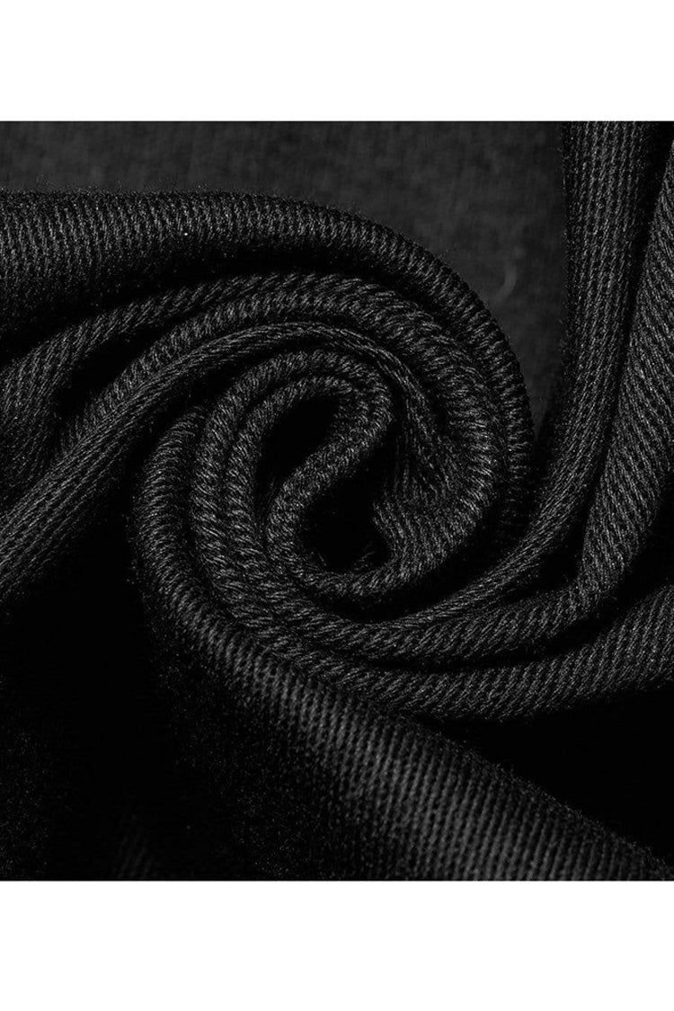Black Punk Elastic Cotton Twill Fabric Spliced Diamond Mesh Asymmetrical Personality Short Sleeve Men's Shirt - Product - 8