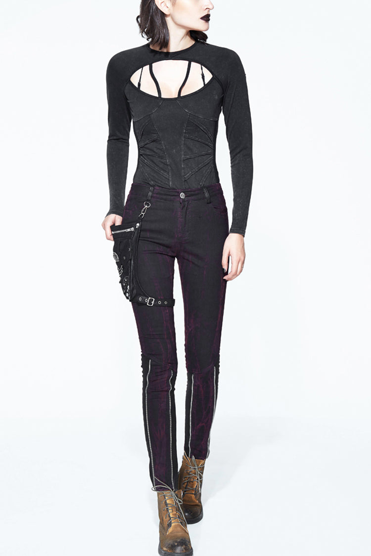 Black Distressed Right Side Detachable Bag Women's Punk Pants - Black - 1