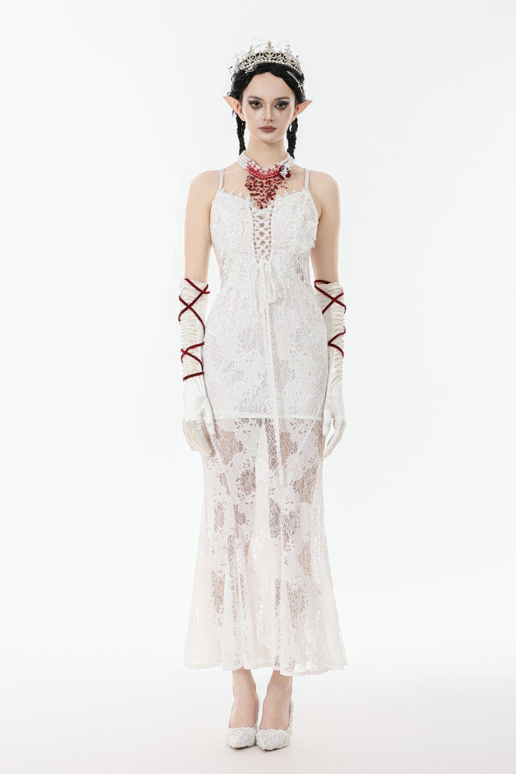 White Sleeveless Lace Lace-Up Women's Gothic Slip Dress Mermaid Wedding Dress - Product - 5