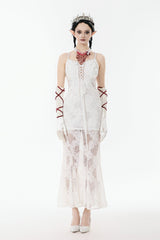 White Sleeveless Lace Lace-Up Women's Gothic Slip Dress Mermaid Wedding Dress - Product - 5