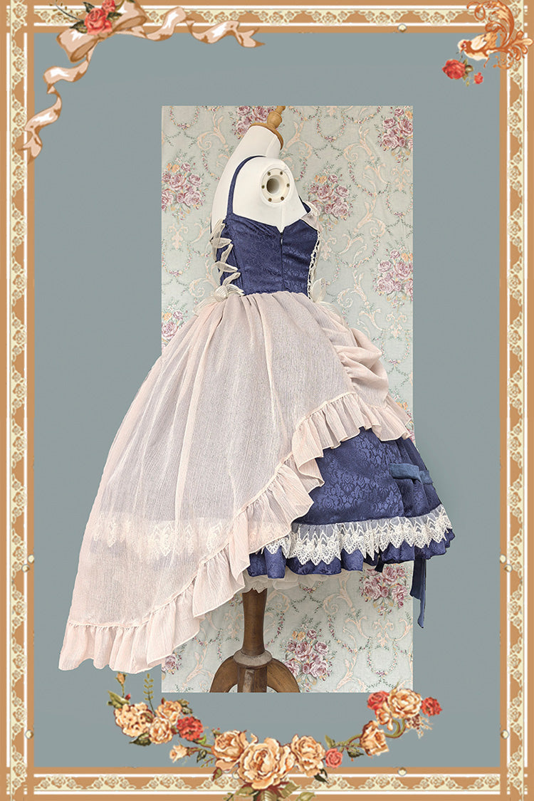 [Lilith’s Cage] Sleeveless Print Ruffle Bowknot Lace-Up Gothic Elegant Lolita Jsk Dress 2 Colors - Product - 11