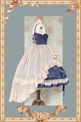 [Lilith’s Cage] Sleeveless Print Ruffle Bowknot Lace-Up Gothic Elegant Lolita Jsk Dress 2 Colors - Product - 11