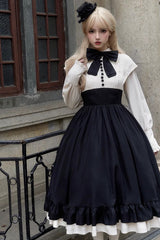 Rose Embroidery Long Sleeves Ruffle Bowknot Fake Two Pieces Elegant Lolita Dress 2 Colors - Product - 6