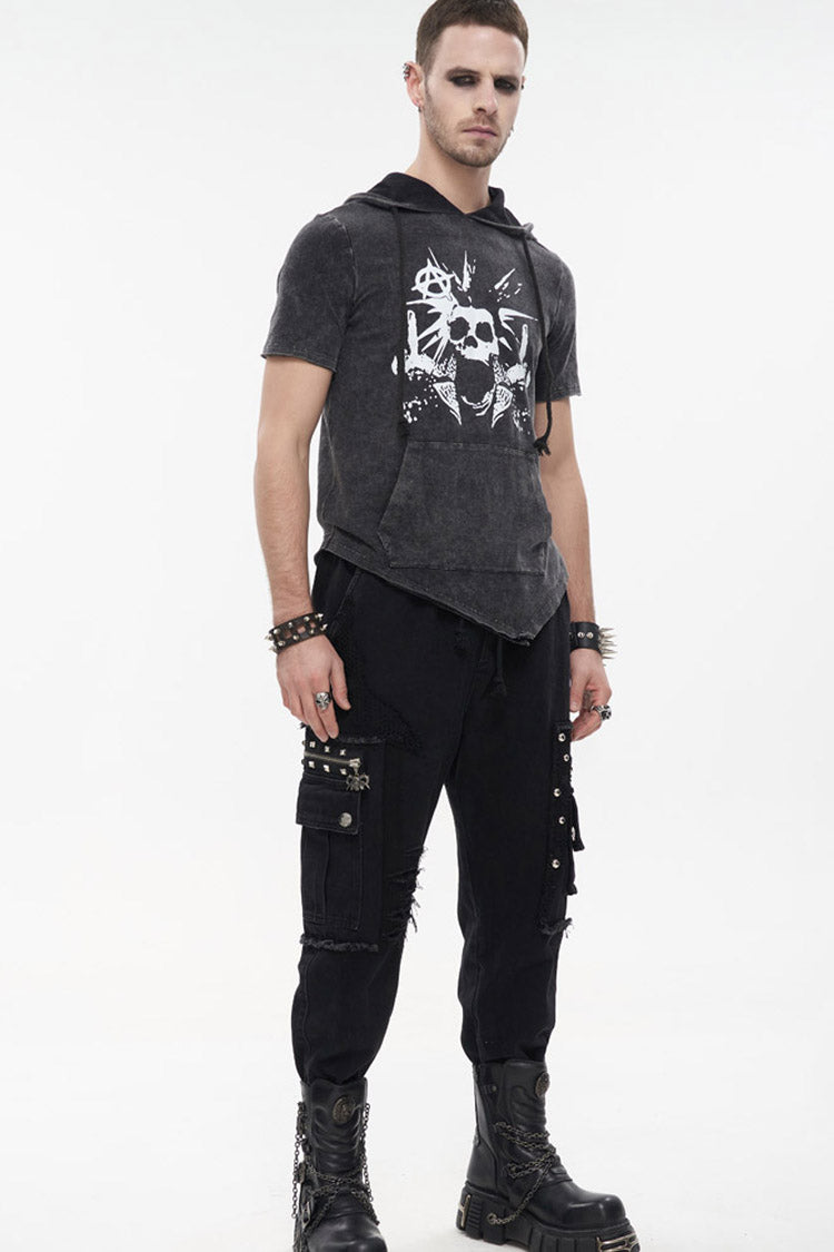 Black Punk Basic Funds Metal Pentagram Crackle Men's Pants - Product - 7