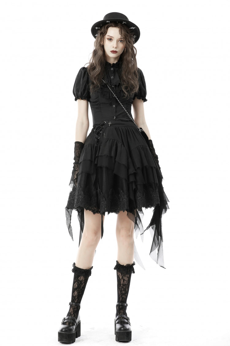 Black Multi-Layered Irrgular Hem Women's Punk Tasseled Skirt - Product - 5