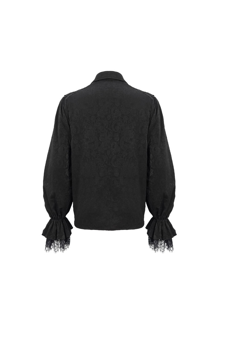 Black Lapel Collar Puff Sleeved Lace Hem Men's Gothic Shirt - Product - 8